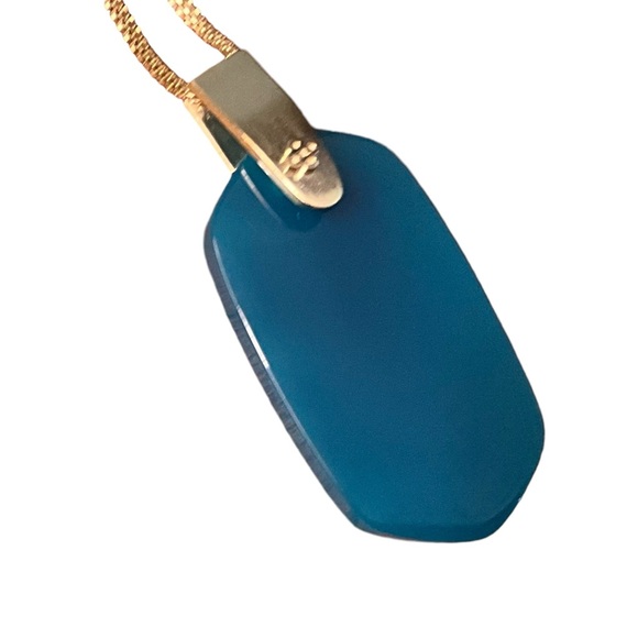 NWT Kendra Scott Inez Teal Agate Long Pendant Necklace on Gold Tone Chain - Picture 8 of 15